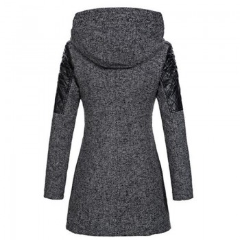 Winter Hooded Coat Autumn Zipper Slim Outerwear Spring Fashion Patchwork Black Female Warm Windproof Overcoats